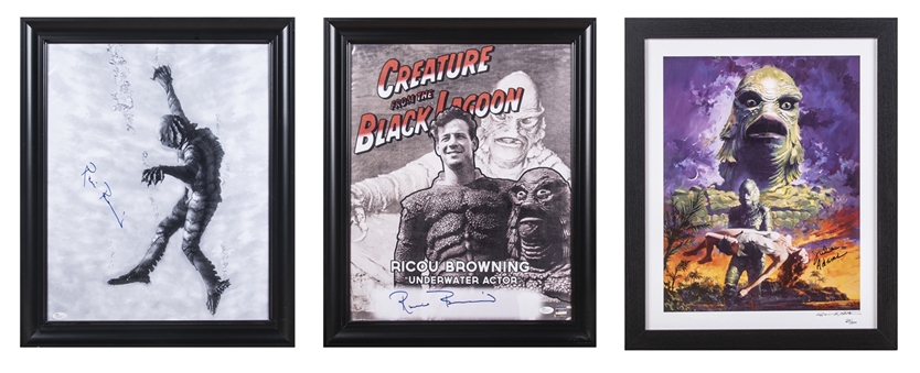 Lot of (3) "Creature of the Black Lagoon" Signed Framed Posters Signed By Ricou Browning & Julie Adams (JSA & Beckett)